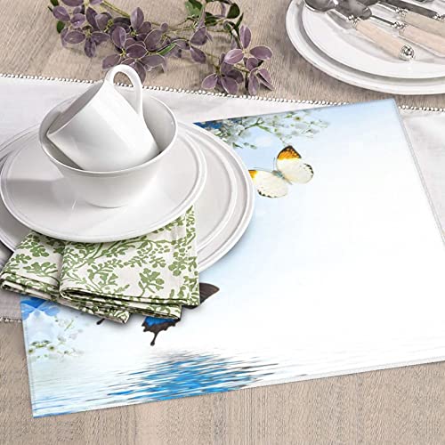 Flowers and Butterfly Printed Drying Mat For Kitchen Ultra Absorbent Microfiber Dishes Drainer Mats Non-Slip Silicone Quick Dry Pad - 18 X 16inch