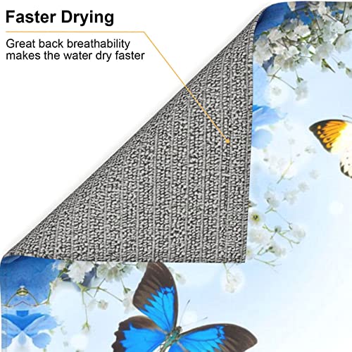 Flowers and Butterfly Printed Drying Mat For Kitchen Ultra Absorbent Microfiber Dishes Drainer Mats Non-Slip Silicone Quick Dry Pad - 18 X 16inch