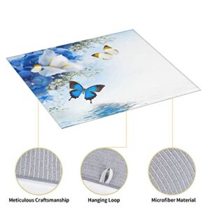 Flowers and Butterfly Printed Drying Mat For Kitchen Ultra Absorbent Microfiber Dishes Drainer Mats Non-Slip Silicone Quick Dry Pad - 18 X 16inch