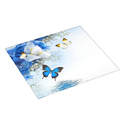 Flowers and Butterfly Printed Drying Mat For Kitchen Ultra Absorbent Microfiber Dishes Drainer Mats Non-Slip Silicone Quick Dry Pad - 18 X 16inch