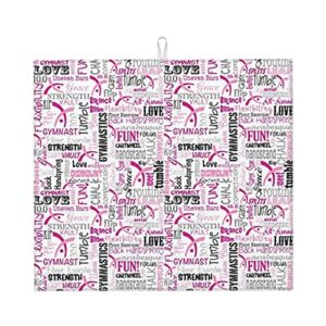 gymnastics pink printed drying mat for kitchen ultra absorbent microfiber dishes drainer mats non-slip silicone quick dry pad - 18 x 16inch