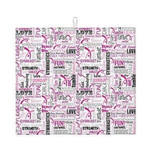 Gymnastics Pink Printed Drying Mat For Kitchen Ultra Absorbent Microfiber Dishes Drainer Mats Non-Slip Silicone Quick Dry Pad - 18 X 16inch