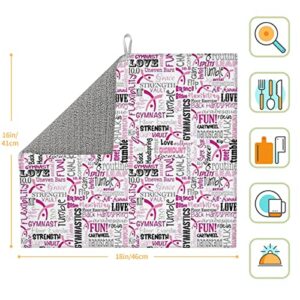 Gymnastics Pink Printed Drying Mat For Kitchen Ultra Absorbent Microfiber Dishes Drainer Mats Non-Slip Silicone Quick Dry Pad - 18 X 16inch