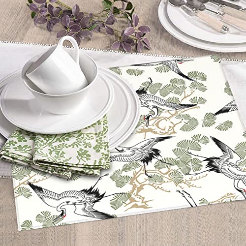 Japanese Crane & Pine Printed Drying Mat For Kitchen Ultra Absorbent Microfiber Dishes Drainer Mats Non-Slip Silicone Quick Dry Pad - 18 X 16inch