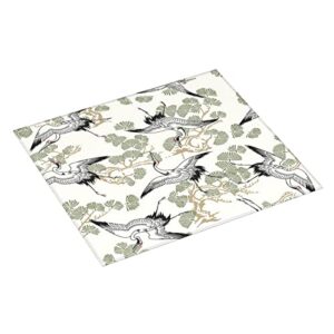 Japanese Crane & Pine Printed Drying Mat For Kitchen Ultra Absorbent Microfiber Dishes Drainer Mats Non-Slip Silicone Quick Dry Pad - 18 X 16inch