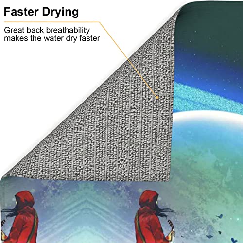 Guitar Girl Printed Drying Mat For Kitchen Ultra Absorbent Microfiber Dishes Drainer Mats Non-Slip Silicone Quick Dry Pad - 18 X 16inch