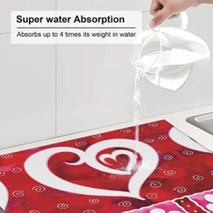 Heart & Flowers Printed Drying Mat For Kitchen Ultra Absorbent Microfiber Dishes Drainer Mats Non-Slip Silicone Quick Dry Pad - 18 X 16inch