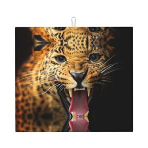 leopard printed drying mat for kitchen ultra absorbent microfiber dishes drainer mats non-slip silicone quick dry pad - 18 x 16inch