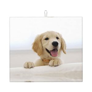 golden retriever puppies printed drying mat for kitchen ultra absorbent microfiber dishes drainer mats non-slip silicone quick dry pad - 18 x 16inch