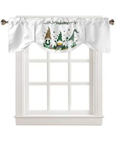 semi-sheer kitchen valances for windows, adjustable tie up valances curtains light filtering, st patrick's day white background shamrock gnomes and gold coin elegant window toppers valances 42x18in