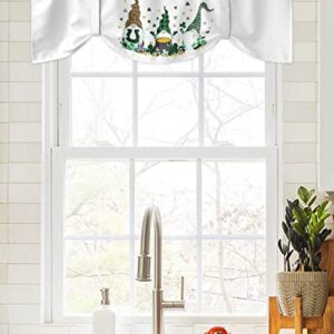 Semi-Sheer Kitchen Valances for Windows, Adjustable Tie Up Valances Curtains Light Filtering, St Patrick's Day White Background Shamrock Gnomes and Gold Coin Elegant Window Toppers Valances 42x18in