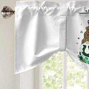 Semi-Sheer Kitchen Valances for Windows, Adjustable Tie Up Valances Curtains Light Filtering, St Patrick's Day White Background Shamrock Gnomes and Gold Coin Elegant Window Toppers Valances 42x18in