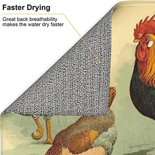 Italian Chickens Printed Drying Mat For Kitchen Ultra Absorbent Microfiber Dishes Drainer Mats Non-Slip Silicone Quick Dry Pad - 18 X 16inch