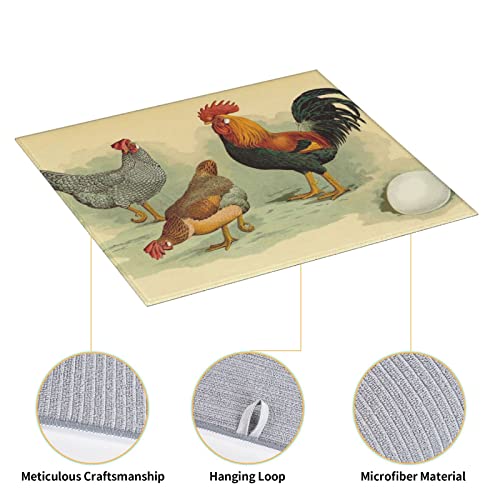 Italian Chickens Printed Drying Mat For Kitchen Ultra Absorbent Microfiber Dishes Drainer Mats Non-Slip Silicone Quick Dry Pad - 18 X 16inch