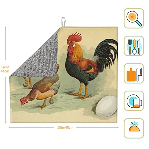 Italian Chickens Printed Drying Mat For Kitchen Ultra Absorbent Microfiber Dishes Drainer Mats Non-Slip Silicone Quick Dry Pad - 18 X 16inch