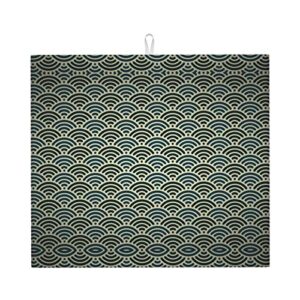 japanese pattern printed drying mat for kitchen ultra absorbent microfiber dishes drainer mats non-slip silicone quick dry pad - 18 x 16inch