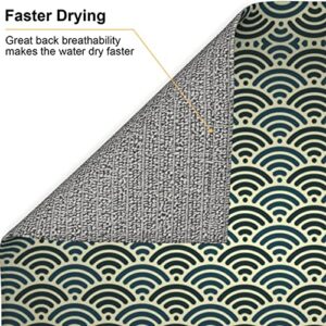 Japanese Pattern Printed Drying Mat For Kitchen Ultra Absorbent Microfiber Dishes Drainer Mats Non-Slip Silicone Quick Dry Pad - 18 X 16inch