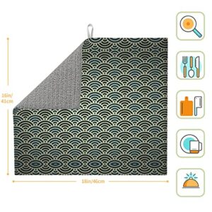 Japanese Pattern Printed Drying Mat For Kitchen Ultra Absorbent Microfiber Dishes Drainer Mats Non-Slip Silicone Quick Dry Pad - 18 X 16inch