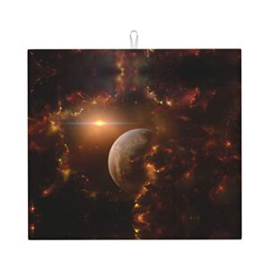 galaxy space planet printed drying mat for kitchen ultra absorbent microfiber dishes drainer mats non-slip silicone quick dry pad - 18 x 16inch