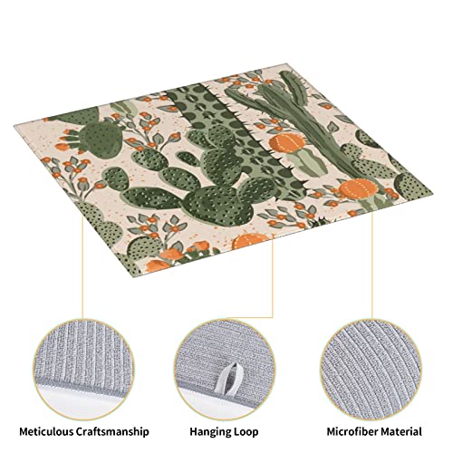 Green Cactus Printed Drying Mat For Kitchen Ultra Absorbent Microfiber Dishes Drainer Mats Non-Slip Silicone Quick Dry Pad - 18 X 16inch