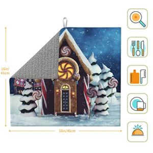 Lollipops Christmas Trees Cottage Printed Drying Mat For Kitchen Ultra Absorbent Microfiber Dishes Drainer Mats Non-Slip Silicone Quick Dry Pad - 18 X 16inch