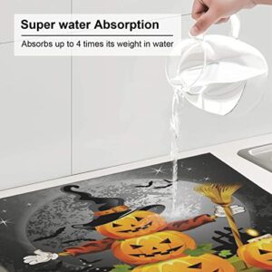 Halloween Pumpkins Printed Drying Mat For Kitchen Ultra Absorbent Microfiber Dishes Drainer Mats Non-Slip Silicone Quick Dry Pad - 18 X 16inch