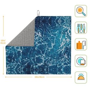 sea seen from the top Printed Drying Mat For Kitchen Ultra Absorbent Microfiber Dishes Drainer Mats Non-Slip Silicone Quick Dry Pad - 18 X 16inch