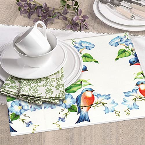 Happy Bluebirds Printed Drying Mat For Kitchen Ultra Absorbent Microfiber Dishes Drainer Mats Non-Slip Silicone Quick Dry Pad - 18 X 16inch