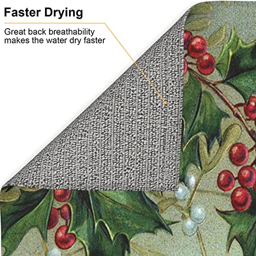 Happy New Year Xmas Tree Bell Printed Drying Mat For Kitchen Ultra Absorbent Microfiber Dishes Drainer Mats Non-Slip Silicone Quick Dry Pad - 18 X 16inch