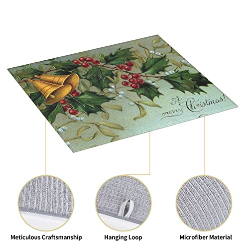 Happy New Year Xmas Tree Bell Printed Drying Mat For Kitchen Ultra Absorbent Microfiber Dishes Drainer Mats Non-Slip Silicone Quick Dry Pad - 18 X 16inch