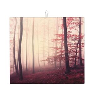 foggy forest jungle wilderness printed drying mat for kitchen ultra absorbent microfiber dishes drainer mats non-slip silicone quick dry pad - 18 x 16inch
