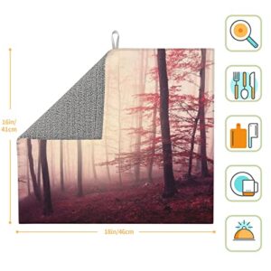 Foggy Forest Jungle Wilderness Printed Drying Mat For Kitchen Ultra Absorbent Microfiber Dishes Drainer Mats Non-Slip Silicone Quick Dry Pad - 18 X 16inch