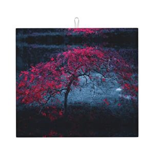 scenery tree printed drying mat for kitchen ultra absorbent microfiber dishes drainer mats non-slip silicone quick dry pad - 18 x 16inch