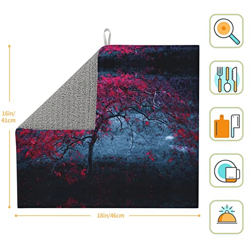 Scenery Tree Printed Drying Mat For Kitchen Ultra Absorbent Microfiber Dishes Drainer Mats Non-Slip Silicone Quick Dry Pad - 18 X 16inch