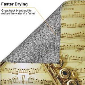 Flute Music Printed Drying Mat For Kitchen Ultra Absorbent Microfiber Dishes Drainer Mats Non-Slip Silicone Quick Dry Pad - 18 X 16inch