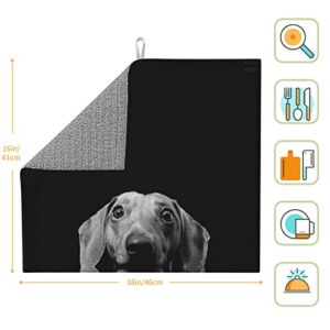 Funny Dog Printed Drying Mat For Kitchen Ultra Absorbent Microfiber Dishes Drainer Mats Non-Slip Silicone Quick Dry Pad - 18 X 16inch