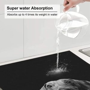 Funny Dog Printed Drying Mat For Kitchen Ultra Absorbent Microfiber Dishes Drainer Mats Non-Slip Silicone Quick Dry Pad - 18 X 16inch