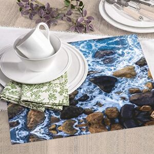 Sea Stones Printed Drying Mat For Kitchen Ultra Absorbent Microfiber Dishes Drainer Mats Non-Slip Silicone Quick Dry Pad - 18 X 16inch