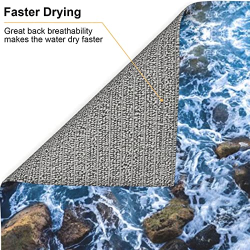 Sea Stones Printed Drying Mat For Kitchen Ultra Absorbent Microfiber Dishes Drainer Mats Non-Slip Silicone Quick Dry Pad - 18 X 16inch
