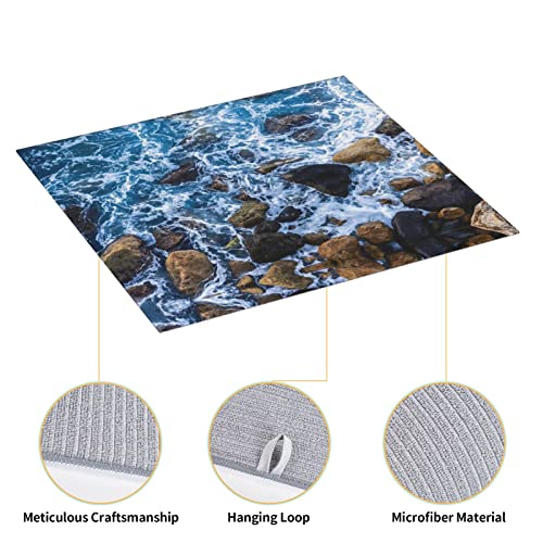 Sea Stones Printed Drying Mat For Kitchen Ultra Absorbent Microfiber Dishes Drainer Mats Non-Slip Silicone Quick Dry Pad - 18 X 16inch