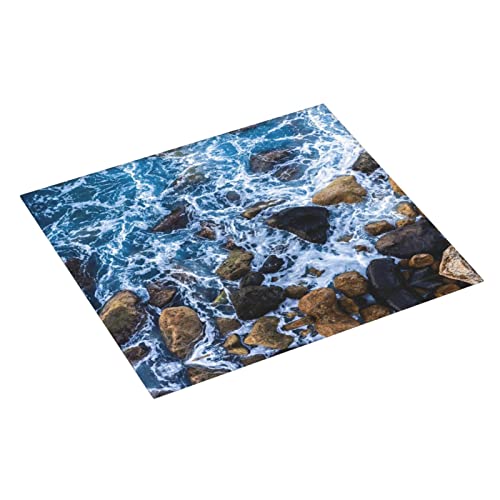 Sea Stones Printed Drying Mat For Kitchen Ultra Absorbent Microfiber Dishes Drainer Mats Non-Slip Silicone Quick Dry Pad - 18 X 16inch