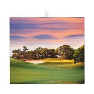 golf course printed drying mat for kitchen ultra absorbent microfiber dishes drainer mats non-slip silicone quick dry pad - 18 x 16inch