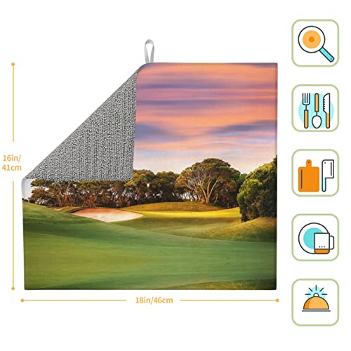 Golf Course Printed Drying Mat For Kitchen Ultra Absorbent Microfiber Dishes Drainer Mats Non-Slip Silicone Quick Dry Pad - 18 X 16inch