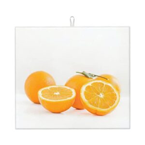 fresh oranges printed drying mat for kitchen ultra absorbent microfiber dishes drainer mats non-slip silicone quick dry pad - 18 x 16inch