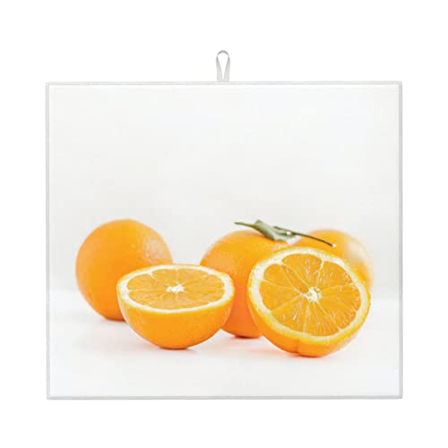 Fresh oranges Printed Drying Mat For Kitchen Ultra Absorbent Microfiber Dishes Drainer Mats Non-Slip Silicone Quick Dry Pad - 18 X 16inch