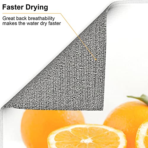 Fresh oranges Printed Drying Mat For Kitchen Ultra Absorbent Microfiber Dishes Drainer Mats Non-Slip Silicone Quick Dry Pad - 18 X 16inch