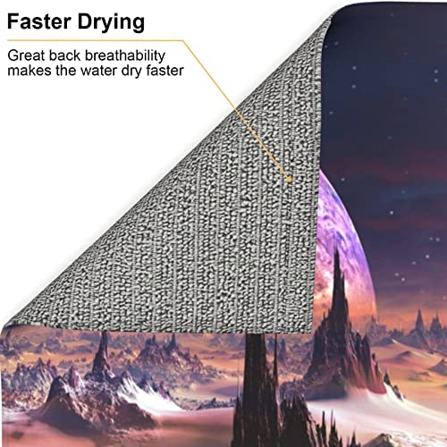 Galaxy Stars Hills Printed Drying Mat For Kitchen Ultra Absorbent Microfiber Dishes Drainer Mats Non-Slip Silicone Quick Dry Pad - 18 X 16inch