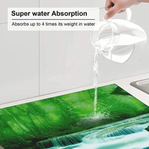 Green Trees Small Waterfalls Printed Drying Mat For Kitchen Ultra Absorbent Microfiber Dishes Drainer Mats Non-Slip Silicone Quick Dry Pad - 18 X 16inch