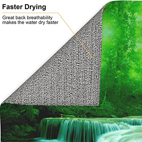 Green Trees Small Waterfalls Printed Drying Mat For Kitchen Ultra Absorbent Microfiber Dishes Drainer Mats Non-Slip Silicone Quick Dry Pad - 18 X 16inch