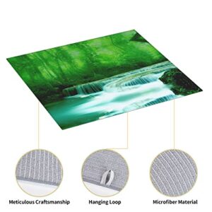 Green Trees Small Waterfalls Printed Drying Mat For Kitchen Ultra Absorbent Microfiber Dishes Drainer Mats Non-Slip Silicone Quick Dry Pad - 18 X 16inch